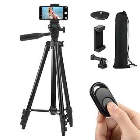 Hitchy Tripode Movil, Tripode iPhone 51 Pulgada 130cm Ligero Smartphone Tripode para iPhone/Samsung/Huawei Celular, Camara y Gopro con Mando Bluetooth Android, Soporte Móvil y Soporte Gopro (Negro)