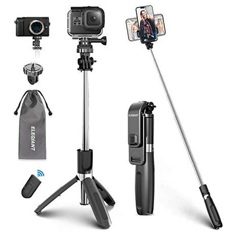 ELEGIANT Palo Selfie Trípode Bluetooth, 4 en 1 Selfie Stick Móvil con Control Remoto, Deportivo Extensible para Viaje, Monopié con Obturador Rotación 360° para Gopro, Mini Cámara, Celular Android iOS