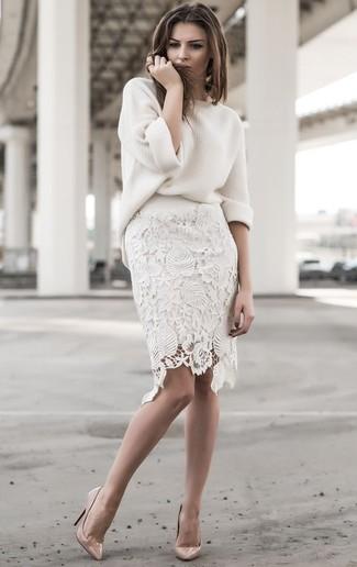 H&M Falda de encaje blanco look casual Moda Faldas Faldas de encaje 