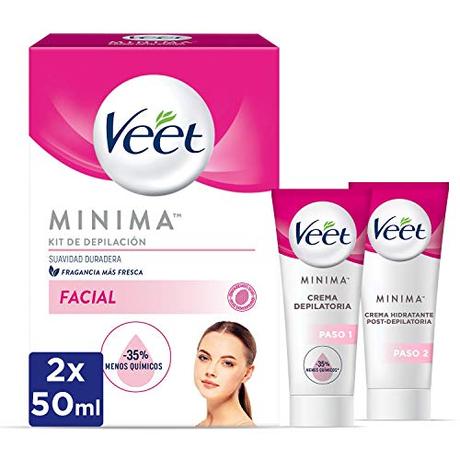 Veet Kit Crema Depilatoria Facial + Crema hidratante post-depilatoria para un acabado óptimo - 2 x 50 ml