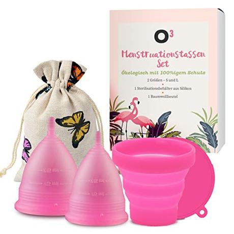 Copa menstrual, respetuosa con tu cuerpo O³ Copa Menstrual - Juego De 2: Talla S Y L - Copa Menstrual Con Esterilizador Y Bolsa De Transporte - Copas Menstruales Ecológicas