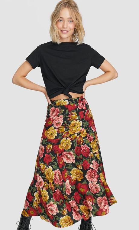 Falda Midi Botones Stradivarius