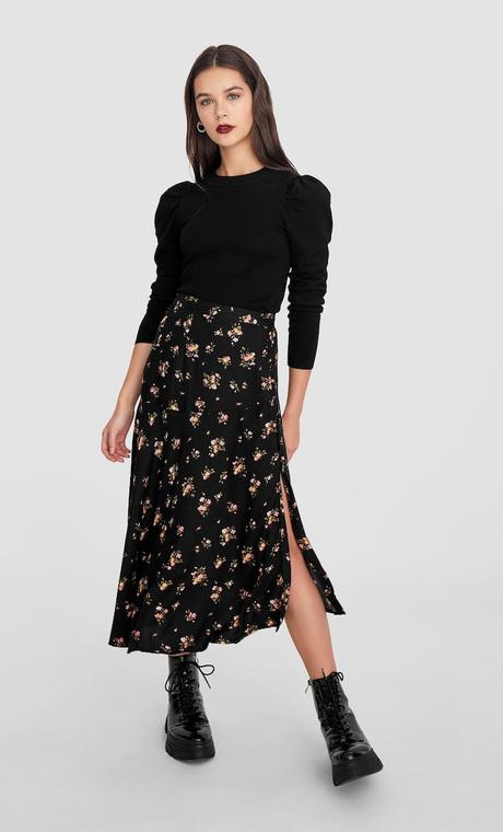 Falda Midi Botones Stradivarius