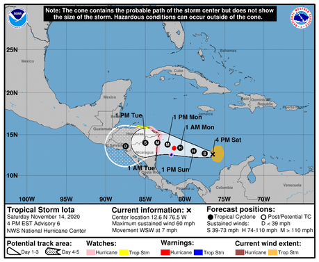 Tormenta tropical Iota amenaza Centroamérica y el Caribe