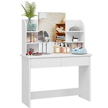 Tocador, el mejor para arreglarte Homfa Tocador con Espejo Mesa de Maquillaje Tocador de Dormitorio con 2 Cajones 4 Estantes Blanco 107x40x142cm