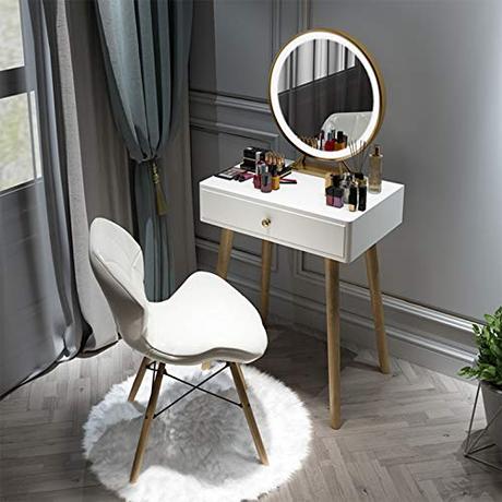 Tocador, el mejor para arreglarte Soul Case Tocador Moderno Taburete Conjunto de tocador de MDF Moderno con Luces LED Espejo de tocador y Taburete Maquillaje Cosmético Tocador Muebles de Dormitorio