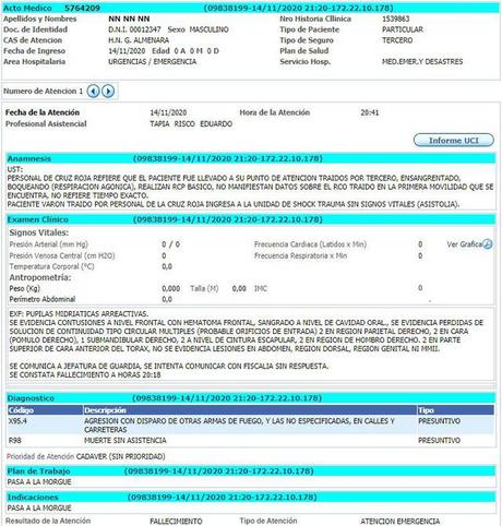 La ficha hospitalaria del ciudadano fallecido. (Foto: Fuentes de El Comercio)
