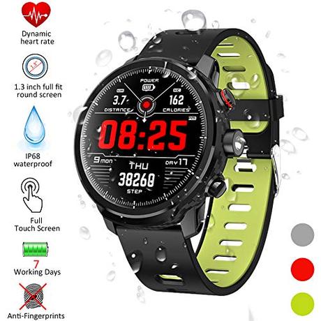 Padgene Smartwatch Reloj Inteligente Impermeable IP68 con Múltiples Modos de Deportes, Fitness Tracker, Monitor de Dormir, Notificación de Llamada y Mensaje para Android e iOS (Negro Verde)