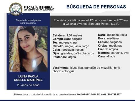 Buscan a Luisa Paola de 23 años, desaparecida en col Viveros