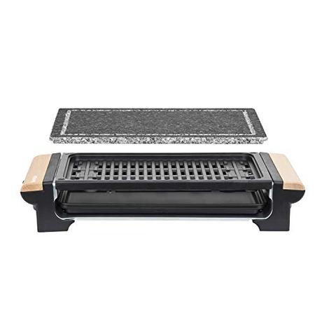 H.Koenig RP320 Plancha de Piedra Natural, Grill, 1300 W, Acero Inoxidable, Madera