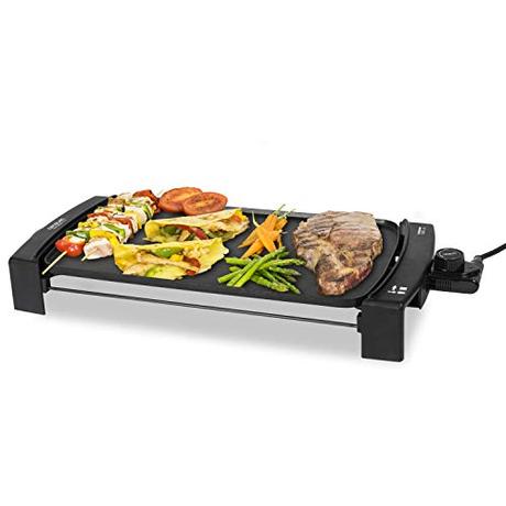 Cecotec Black&Water 2500 - Plancha de Asar, Grill Eléctrico, Revestimiento Antiadherente, Bandeja Recogegrasas, Temperatura Ajustable, Apta para Limpieza Lavavajillas