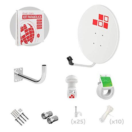 Diesl.com - Kit Antenas parabólicas de televisión satélite Digital - 60cm + LNB + Soporte + 20 Metros de Cable + Tacos a Pared + Conectores + 10x Bridas