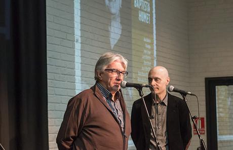 Agustí Humet —hermano de Joan Baptista— y Lluís Marrassé, impulsor del proyecto, en la presentación de prensa de «A Joan Baptista Humet». © Xavier Pintanel