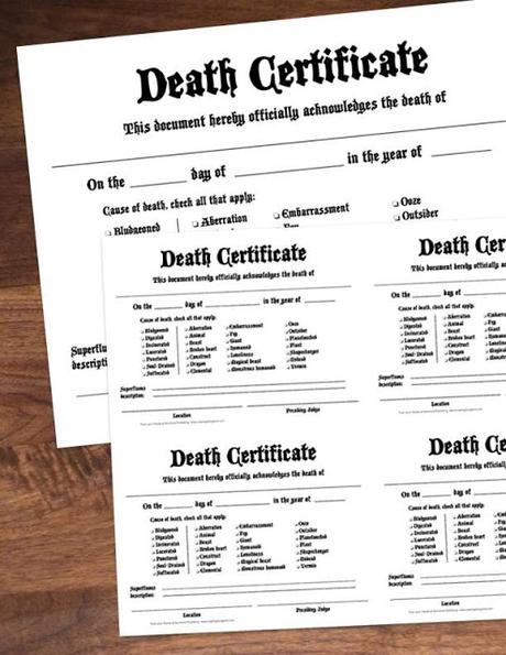 Character Death Certificate, de Stormlord Publishing