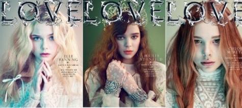 Elle Fanning, Hailee Stainfeld y Chloe Moretz, niñas fantasmas en portada de Love, agosto 2011