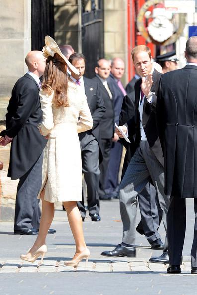 The Duke and Duchess of Cambridge arrive at Edinburgh's historic Canongate Kirk for the wedding of Zara Phillips and Mike Tindall.