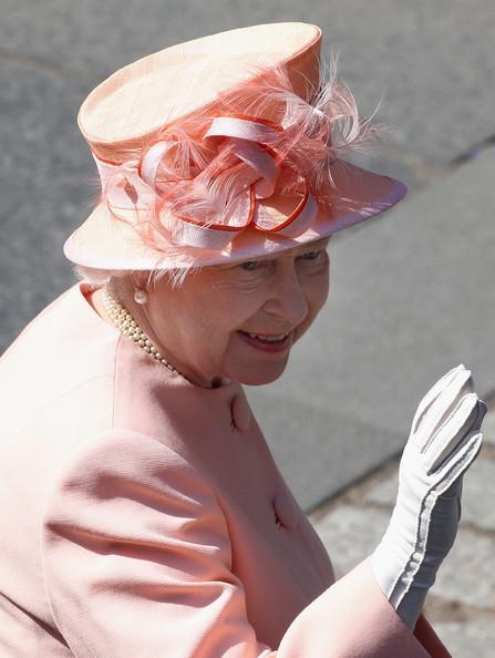 Queen Elizabeth II arrives at Canongate Kirk on the afternoon of her wedding to Mike Tindall on July 30, 2011 in Edinburgh, Scotland. The Queen's granddaughter Zara Phillips will marry England rugby player Mike Tindall today at Canongate Kirk. Many royals are expected to attend including the Duke and Duchess of Cambridge.