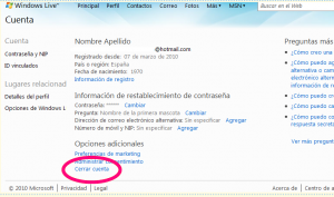 Eliminar una cuenta de correo hotmail
