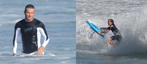 David Beckham enseña a surfear a su hijo Brooklyn en las playas de Malibu