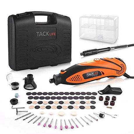 TACKLIFE Mini Amoladora Eléctrica Advanced Professional Kit de Herramientas Rotatorias Multifunción con 80 Accesorios y 4 Archivos Adjuntos, Velocidad Variable para DIY, Artesanías