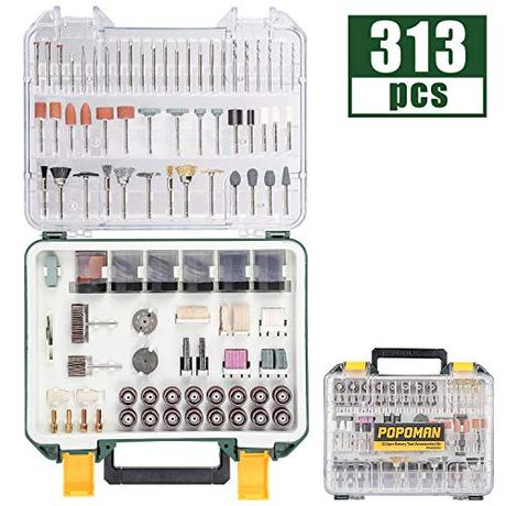 Accesorios de Herramientas Rotativas POPOMAN 313PCS, diámetro de mangos 1/8'(3.2mm) Grinder Universal Kit de Accesorios, para amoladora eléctrica de corte, amolado, lijado, afilado, tallado