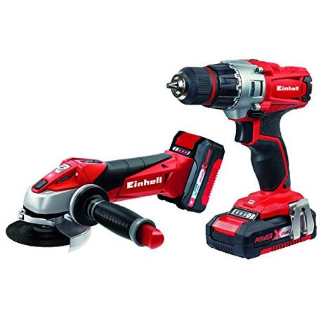 Einhell Expert Kit con Taladro TE-CD 18/2 Li y Amoladora TE-AG 18 Li de 18V con 2 baterías de litio de 1,5Ah y 3,0 Ah y cargador (ref.4257211)