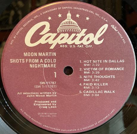 Moon Martin - Shots From a Cold Nightmare Lp 1978 Moon Martin - Shots From a Cold Nightmare Lp 1978