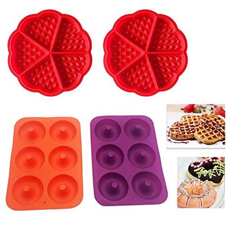 2 Silicona Donut Moldes de Silicona,2 Waffle Mold Silicona Horno Cacerola para Hornear Galletas para Tarta Muffin Cocina Herramientas Accesorios de Cocina