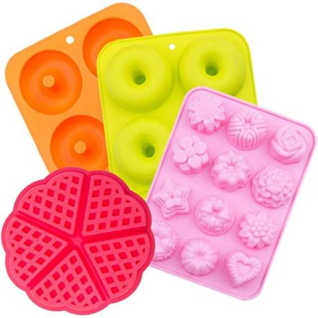 Non Branded Moldes de Silicona para Donuts, 4 pcs Molde para Pasteles Molde para Hornear Molde para Donut,per Hacer Bizcochos Gofres Galletas Magdalena