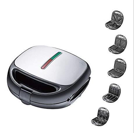 Yajun Máquina de Sándwich 5 en 1 Tostadora de Acero Inoxidable Multifunción Eléctrica para Hornear Pan Desayuno Gofrera Antiadherente Plancha