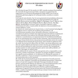 En el Aniversario de Fundación del Círculo de Periodistas de Colón