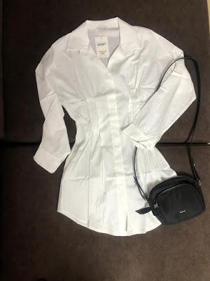 White Pleated Long Sleeve Shirt Mini Dress - Kelby
