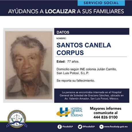 Buscan familiares de persona que falleció en el Hospital de Soledad