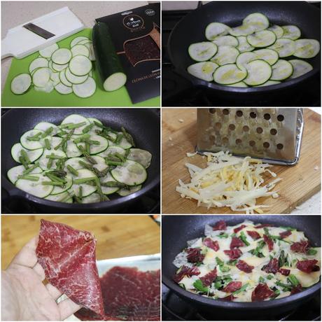 Sartenada de calabacín, trigueros y cecina de León IGP premium, cena resuelta Sartenada de calabacín, trigueros y cecina de León IGP premium, cena resuelta