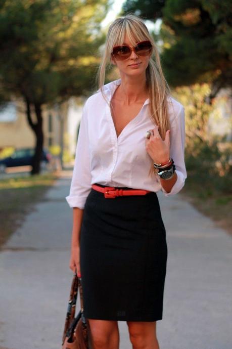 Outfit Falda Con Camisa Blanca