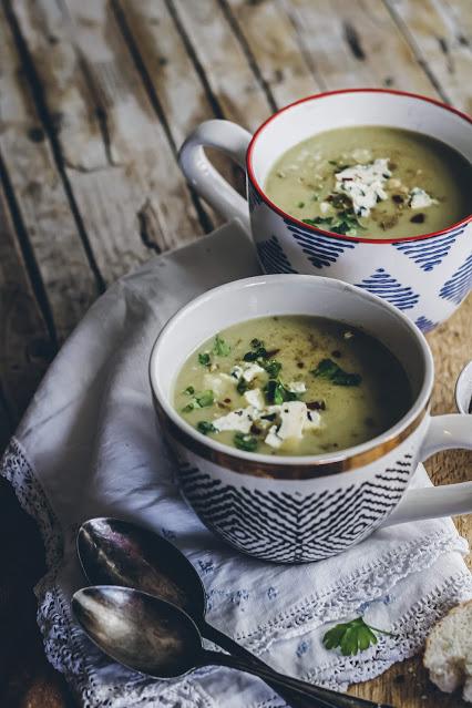 Crema de calabacín y Queso azul