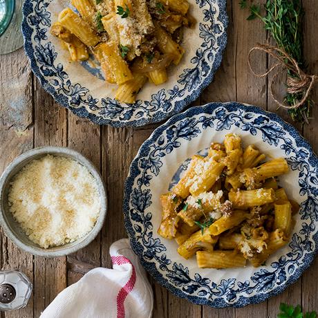 PASTA AL HORNO CON SOJA TEXTURIZADA Y CREMA DE CALABAZA