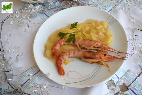 Gambones al Cava con Manzanas