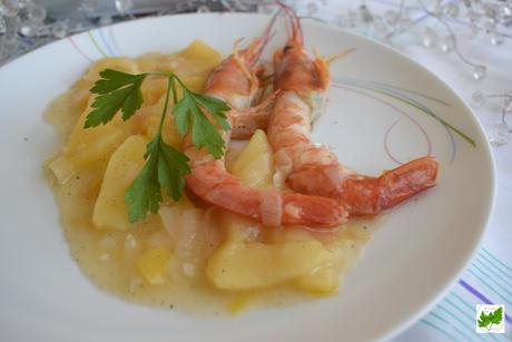 Gambones al Cava con Manzanas