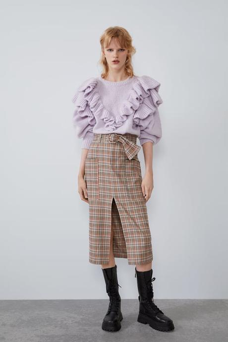 Falda Larga Cuadros Zara