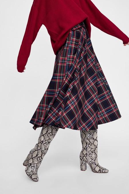 Falda Larga Cuadros Zara