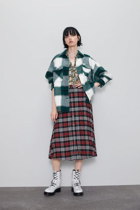 Falda Larga Cuadros Zara