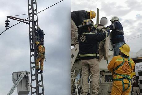 Rescatan a joven que subió a torre de alta tensión
