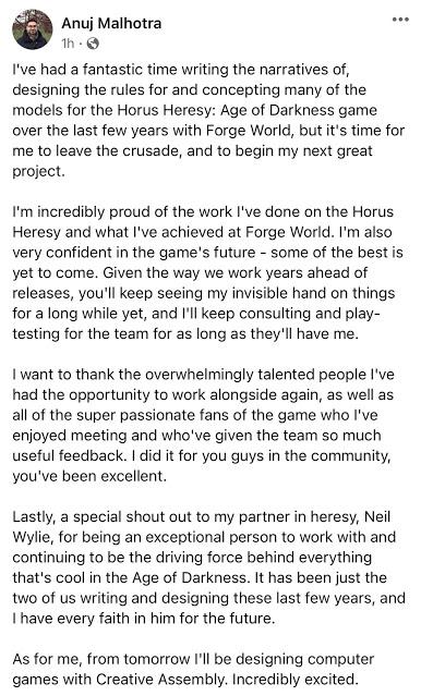 Anuj Malhotra deja Forge World y se pasa a Creative Assembly Anuj Malhotra deja Forge World y se pasa a Creative Assembly