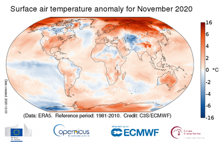 ¡Siguen los récords en este 2020! A nivel mundial, el mes pasado fue el noviembre más cálido registrado