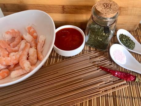 Receta de espaguetis integrales con gambas. Receta de espaguetis integrales con gambas.