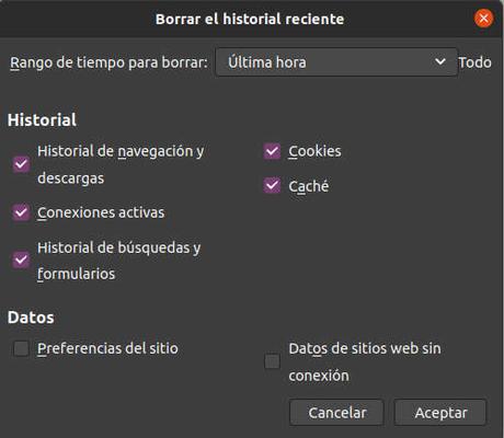 Como borrar el historial de Firefox desde el teclado