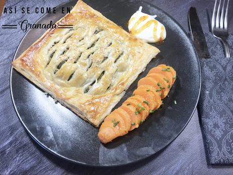 Hojaldre de espinacas, pasas y queso de cabra Hojaldre de espinacas, pasas y queso de cabra