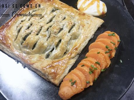 Hojaldre de espinacas, pasas y queso de cabra Hojaldre de espinacas, pasas y queso de cabra