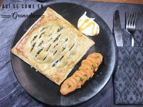 Hojaldre de espinacas, pasas y queso de cabra Hojaldre de espinacas, pasas y queso de cabra